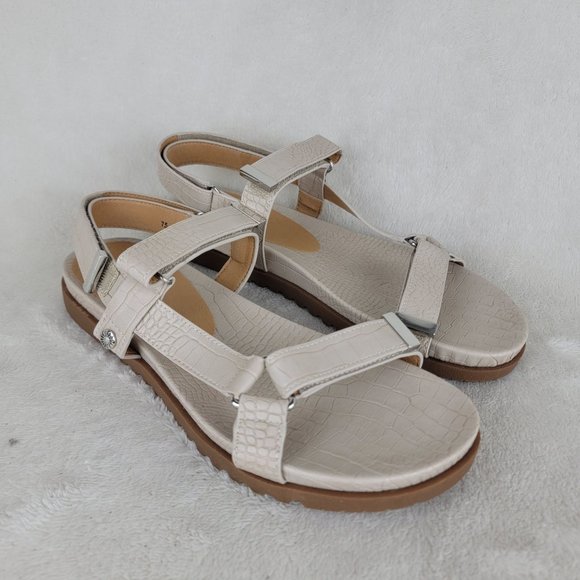 Yellow Box Shoes - Yellow Box Weston Beige Adjustable Strappy Croc Vegan Leather Sandals Size 7.5M